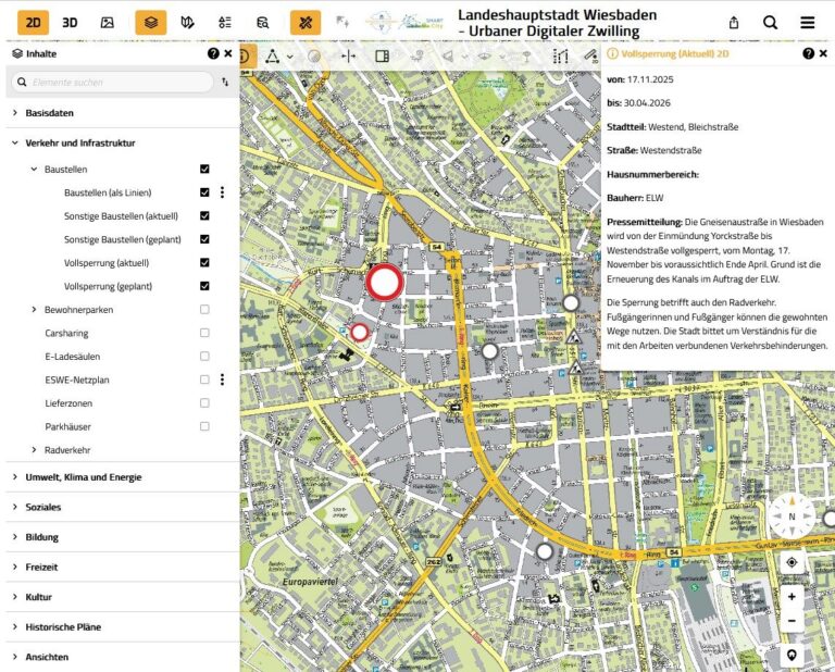 Screenshot des Wiesbadener Baustellenmelders.