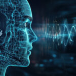 Abstrakte Darstellung einer menschlich aussehenden Künstlichen Intelligenz mit Headset.