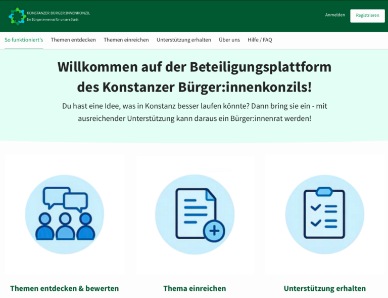 Screenshot der Startseite von themen.buergerinnenkonzil.de.
