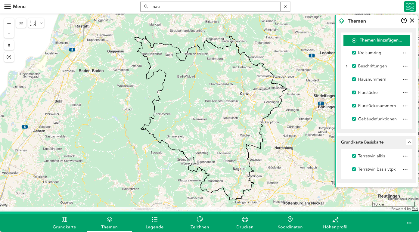 Screenshot des Calwer GIS-Portals.