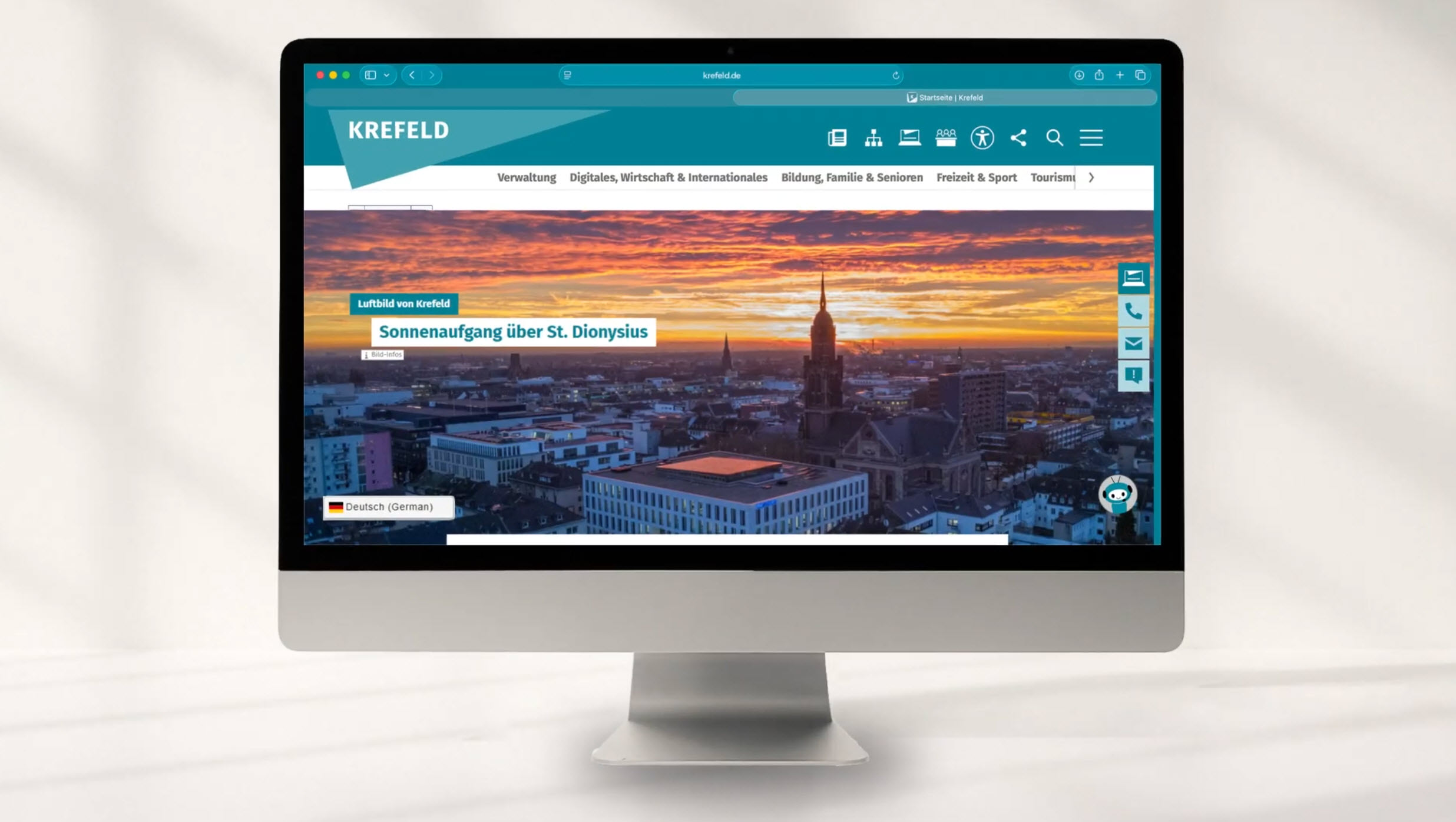 Mock-up eines Monitors mit den Webinhalten
