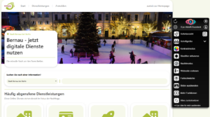 Screenshot der Bernauer Plattform mit eingeblendeten Eye-Able-Einstellungen.