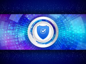 Symbolische Darstellung eines digitalen Schutzschildes gegen Cyberattacken.