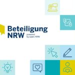 Blau-Grün-Weißes Logo von Beteiligung NRW mit verschiedenen farbigen Quadraten und kommunikationsbezogenen Icons (Stift, Monitor, Sprechblase usw.)