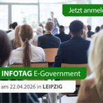 Werbebild für den Infotag E-Government mit den Daten der Veranstaltung.