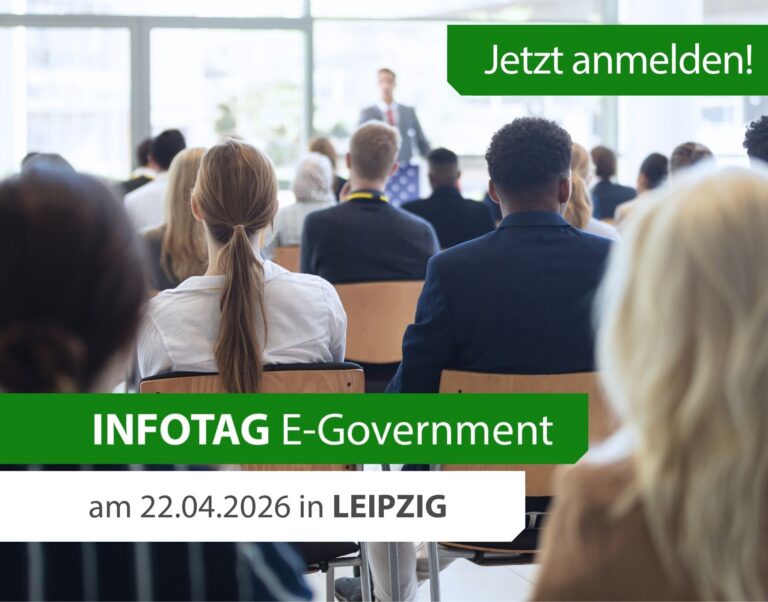 Werbebild für den Infotag E-Government mit den Daten der Veranstaltung.