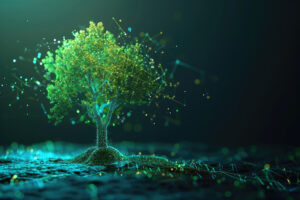 Abstrakte Darstellung eines Baums, der Daten sendet.