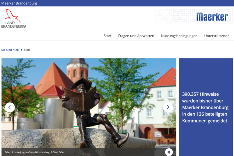 Screenshot der Startseite des Bürgerportals Maerker Brandenburg.