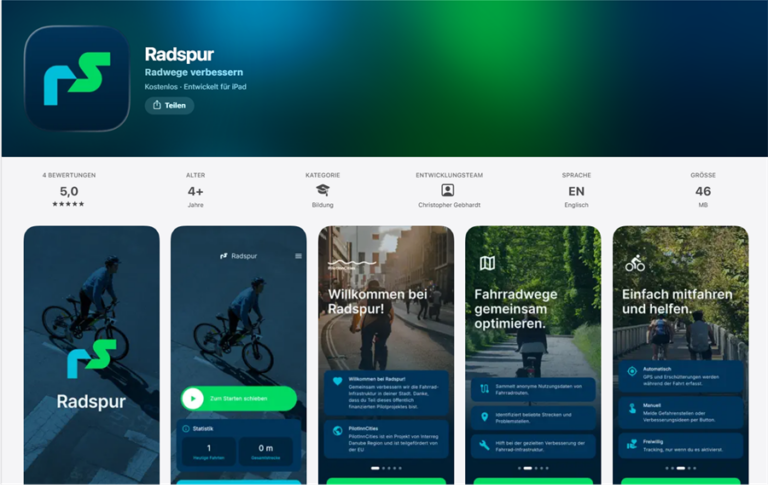 Screenshot der Radspur-App im App-Store.