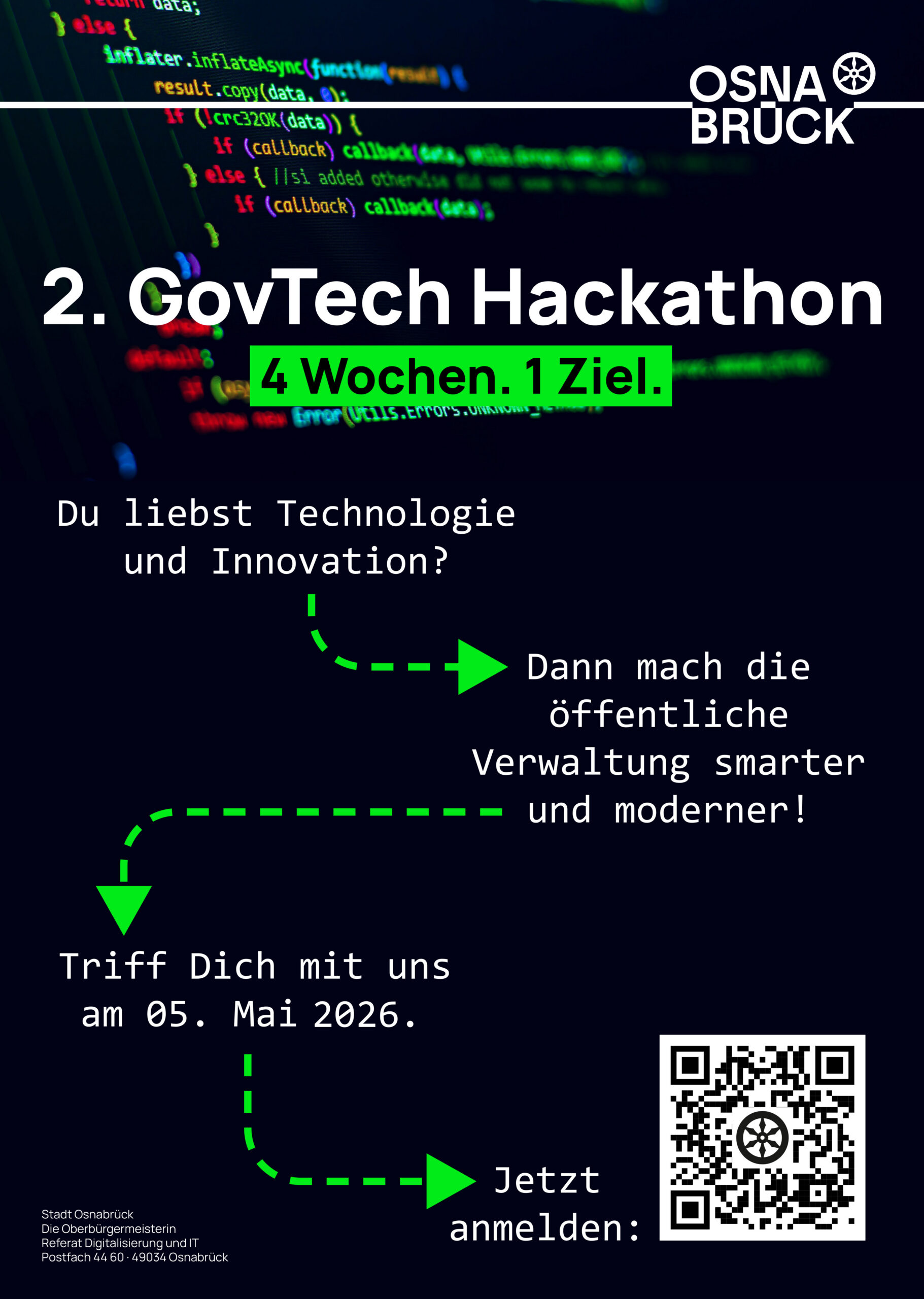 Plakat zum zweiten Osnabrücker GovTech Hackathon