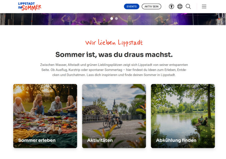 Screenshot der Sommer-Tourismus-Webseite