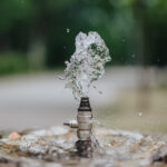 Trinkwasserbrunnen in einem Park vor verschwommenem Hintergrund