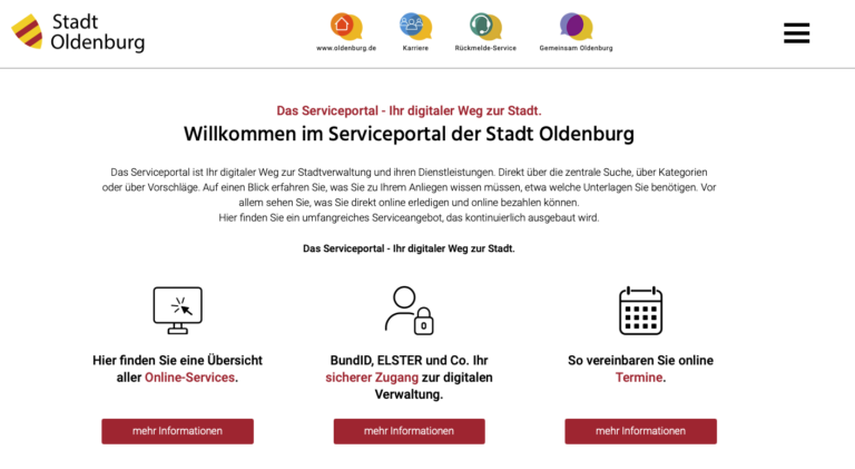 Screenshot Serviceportal Oldenburg