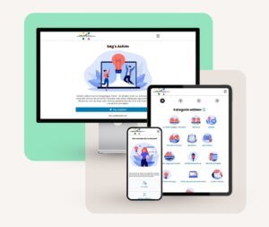 Darstellung des Bürgertipps-Portals "Sag's Achim" auf einem Monitor, einem Tablet und einem Smartphone