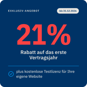 21 % Rabatt auf das erste Vertragsjahr plus kostenlose Testlizenz, gültig bis 31.12.2026