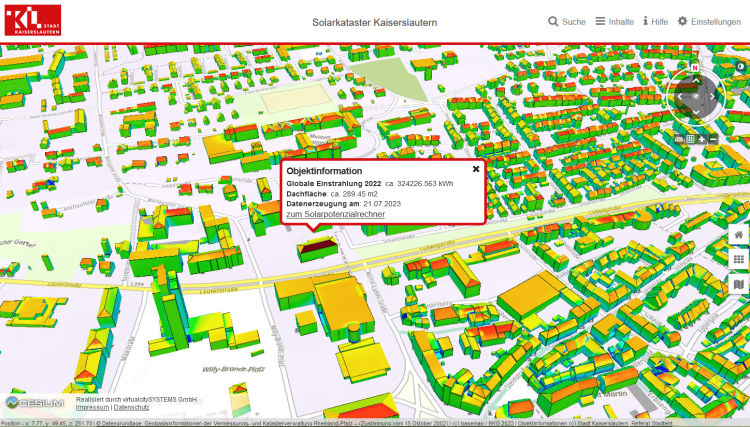 Screenshot Solarkataster Stadt Kaiserslautern